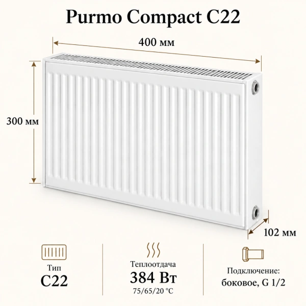 Стальной панельный радиатор Purmo Compact, тип C 22-300-400