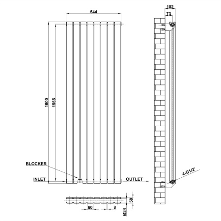 Трубчатый радиатор Ceontera Panel Double 1600 V 11 секций