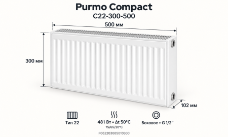 Стальной панельный радиатор Purmo Compact, тип C 22-300-500