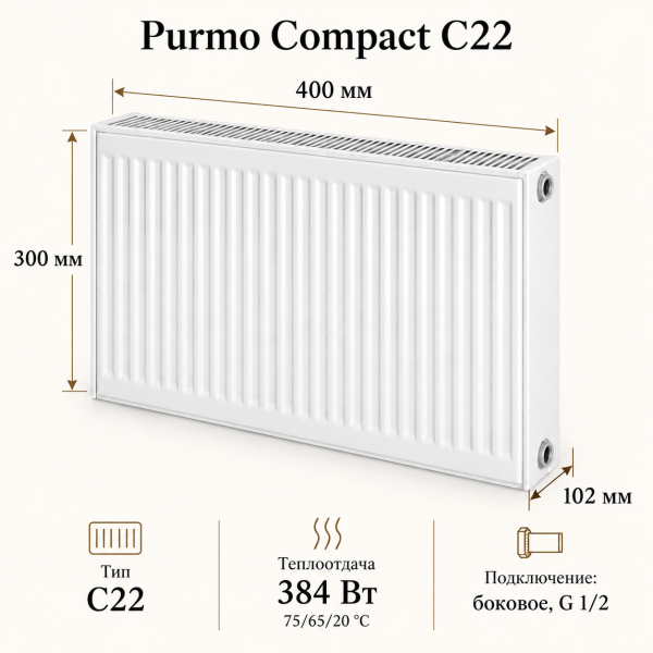 Стальной панельный радиатор Purmo Compact, тип C 22-300-400
