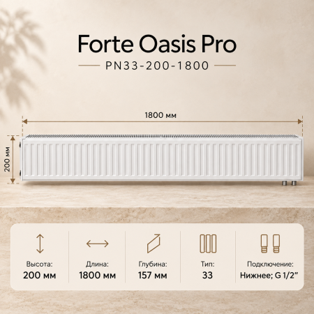 Стальной панельный радиатор Forte Oasis Pro, тип PN 33-200-1800