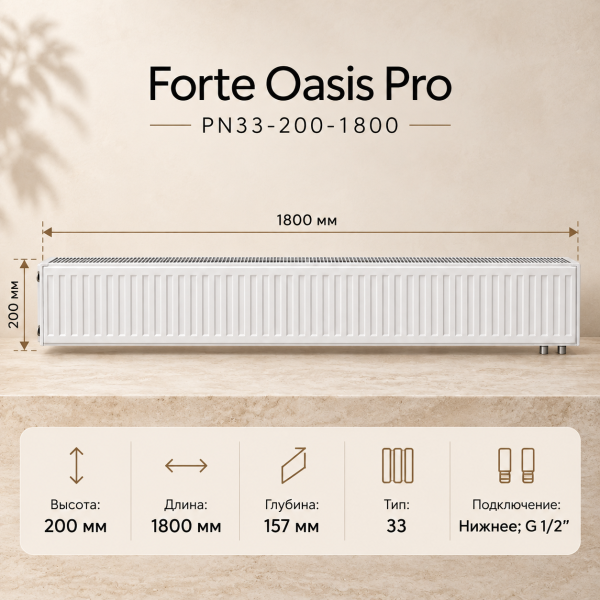 Стальной панельный радиатор Forte Oasis Pro, тип PN 33-200-1800
