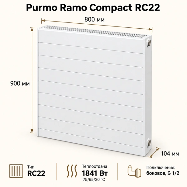 Стальной панельный радиатор Purmo Ramo Compact, тип RC 22-900-800