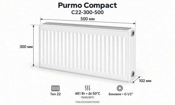 Стальной панельный радиатор Purmo Compact, тип C 22-300-500