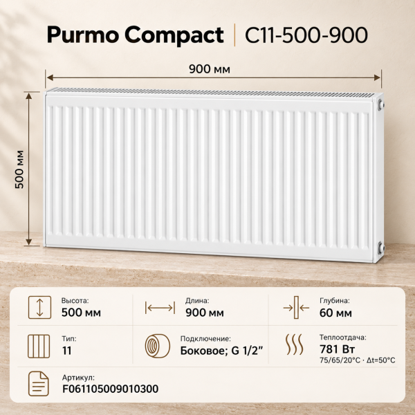 Стальной панельный радиатор Purmo Compact, тип C 11-500-900