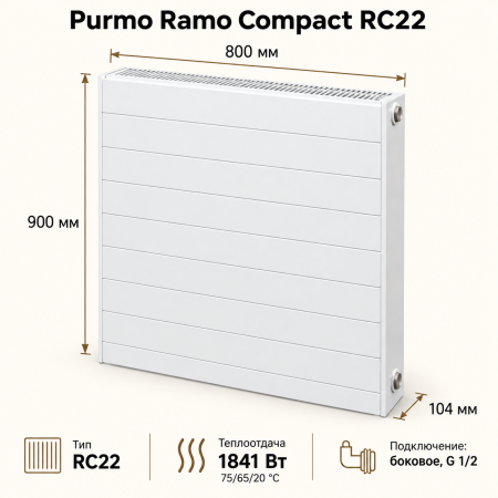 Стальной панельный радиатор Purmo Ramo Compact, тип RC 22-900-800