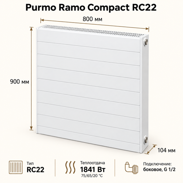 Стальной панельный радиатор Purmo Ramo Compact, тип RC 22-900-800