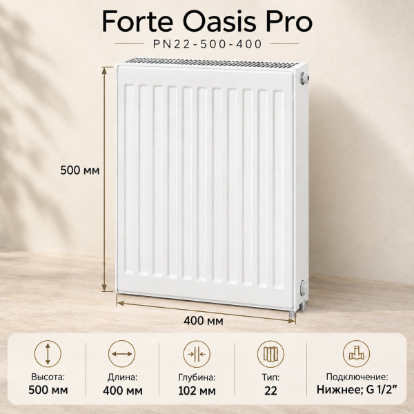 Стальной панельный радиатор Forte Oasis Pro, тип PN 22-500-400