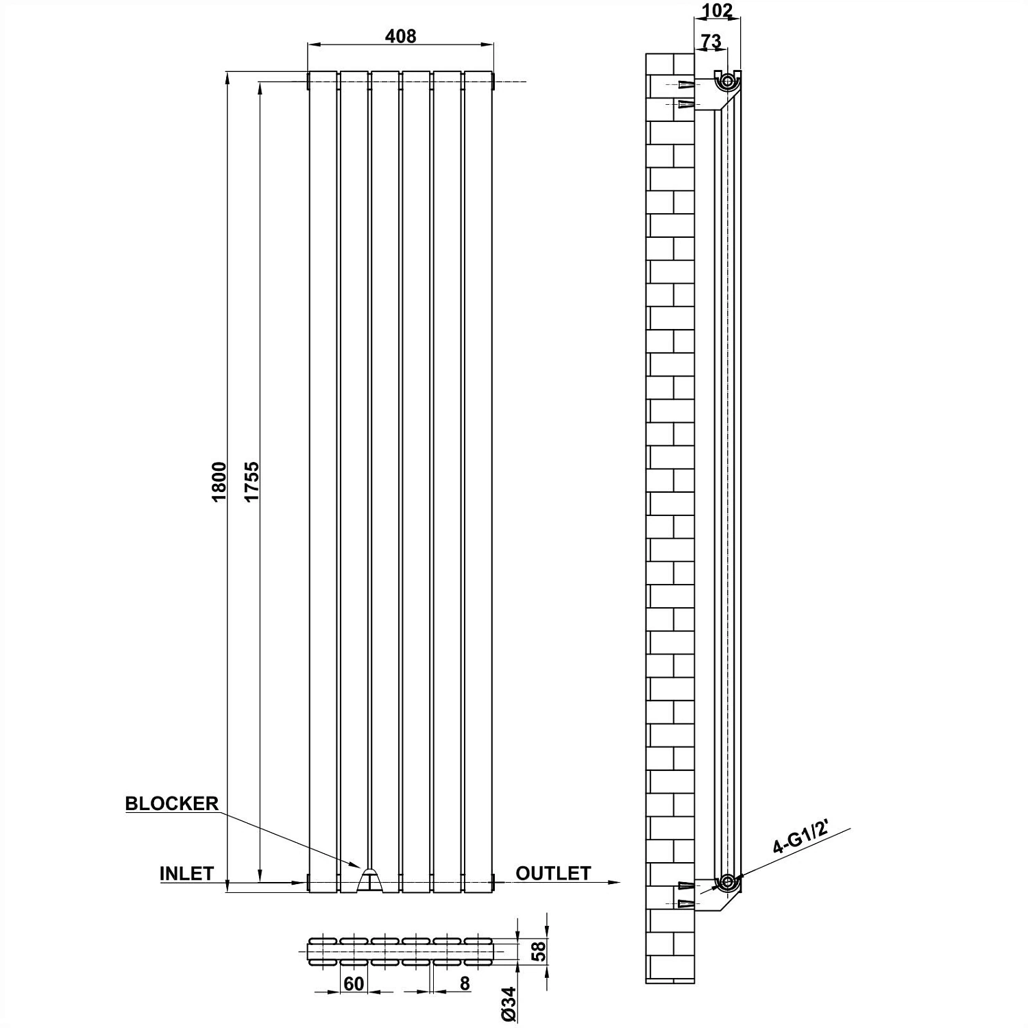Трубчатый радиатор Ceontera Panel Double 1600 V 4 секций
